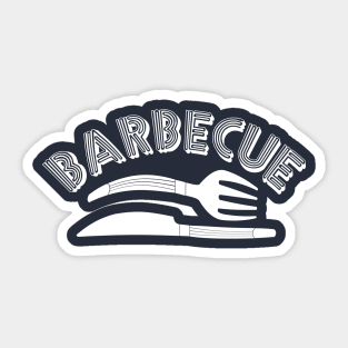 Barbecue Curved Knife and Fork White Text Sticker